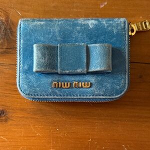 Miu Miu Distressed Blue Leather Card Holder